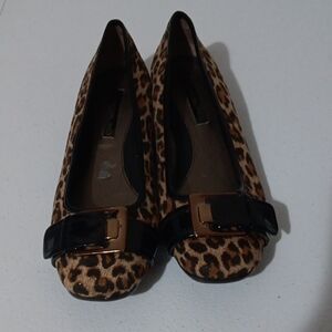 Bandolino Brown and Tan Flats with Animal Print and Elegant Black Detail
